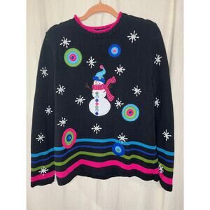 2000s Timberlea Snowman Maximalist Artsy Christmas Rainbow Teacher Sweater M